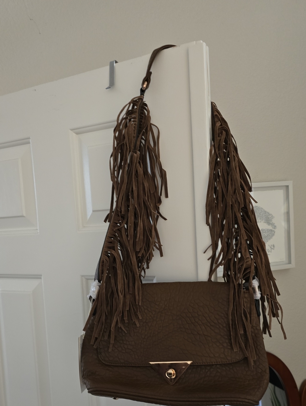 Brown Fringe Leather Crossbody Bag - Unbranded